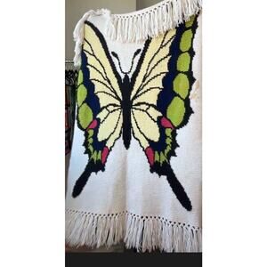 Vintage Handmade Butterfly Crochet Afghan Blanket Retro Boho Chic Throw